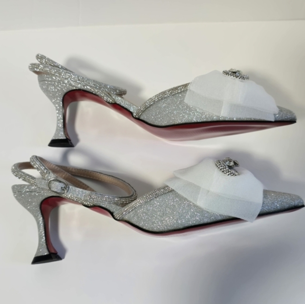 Elegant Silver Rhinestones and White Women's Heels - Picture 8 of 17